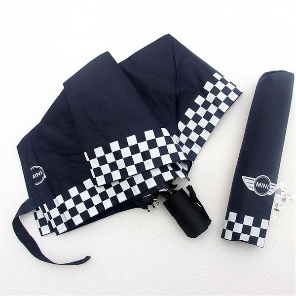 Black Checkered Automatic Folding Umbrella for BMW MINI Cooper