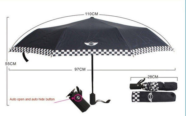 Black Checkered Automatic Folding Umbrella for BMW MINI Cooper